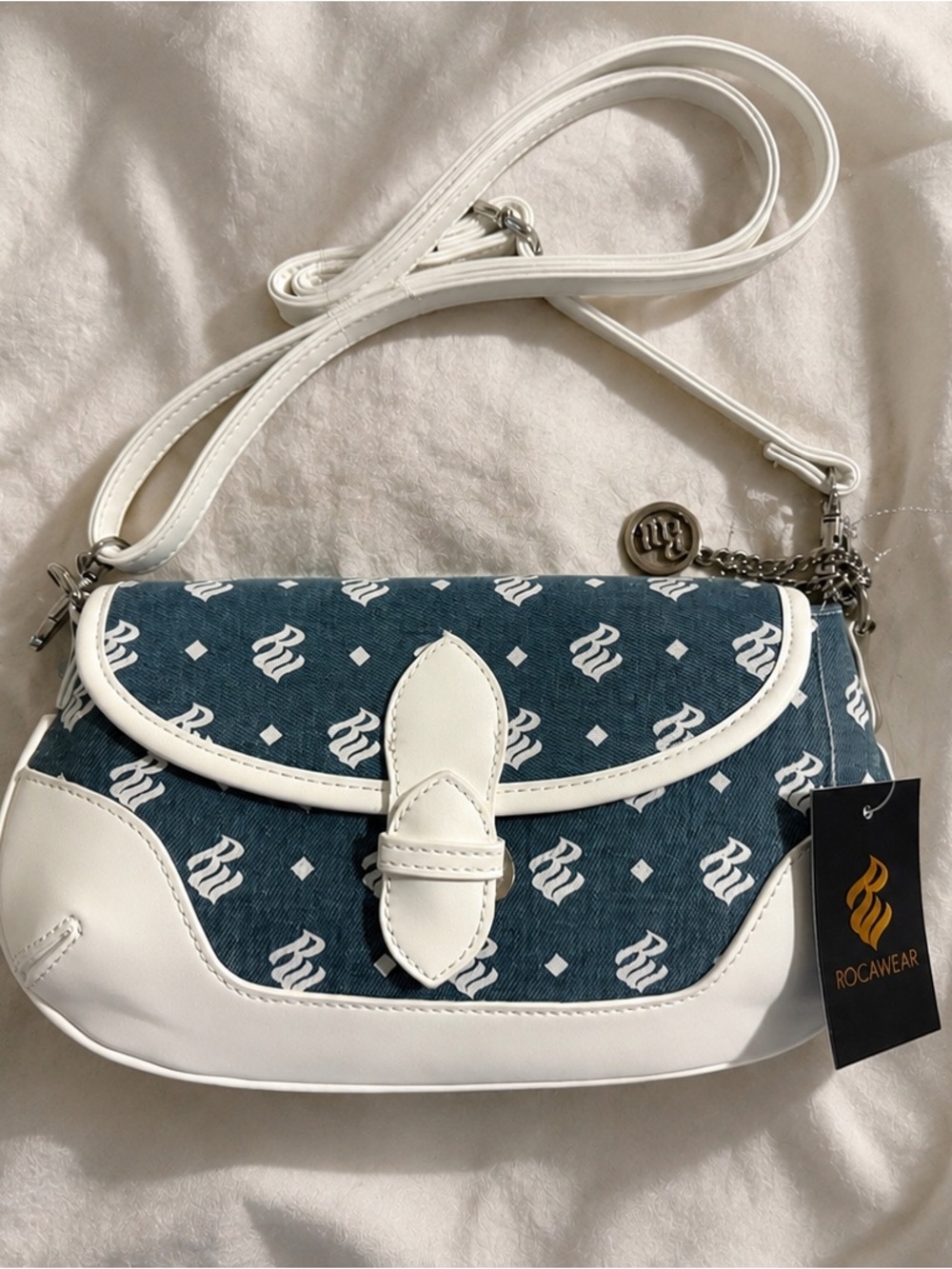 Rocawear White & Blue Monogram Crossbody Bag